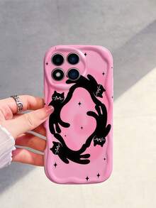 1pc Cream Dopamine Wave Ruffle Soft TPU Texture Creative Personalized Star & Cat Pattern Phone Case Compatible With Galaxy S21 S22 S23 S24 S25 S26/Honor/ And Other Models - White - View 4