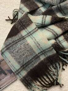 Women's Winter Versatile New Plaid Double-Sided Cashmere Feel Scarf Warm Neck Warmer Shawl Autumn/Winter Double-Sided Color Block Heart Plaid Scarf Soft Large Shawl Warm Neck Warmer - Green - View 2