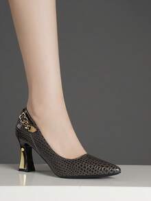 All-Season Low Vamp Buckle Solid Color Women's Fashion Comfortable Versatile High Heel Pumps - Light Grey - View 2