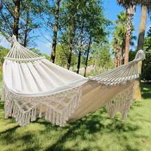 1pc Double Bohemian Tassel Style Hammock, Heavy Duty, Made Of Comfortable Soft Fabric. Includes Thickened Rope And Storage Bag, Perfect For Garden Beach, Summer Outdoor Camping And Camping Use, Essential Camping Gear, Camping Must-Have - Multicolor 3 - View 5