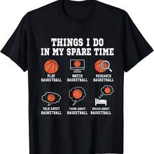 T-Shirt With A Meme Of Things I Do In My Free Time For Men And Women, Oversized Urban Style T-Shirt, Casual Summer Vintage Cotton, Gifts For Basketball Lovers - 彩色 - 查看 1