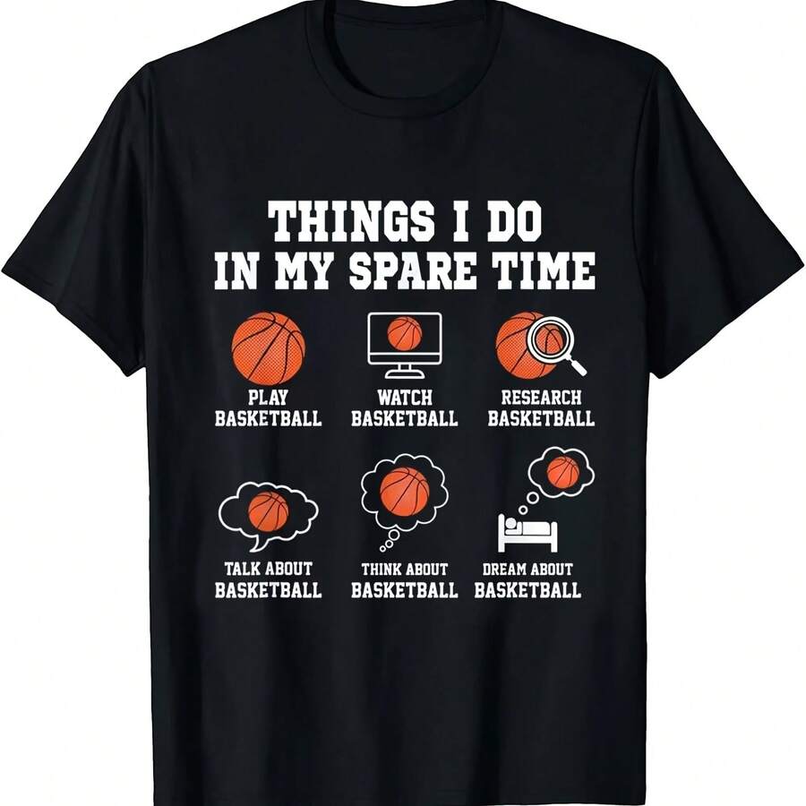 T-Shirt With A Meme Of Things I Do In My Free Time For Men And Women, Oversized Urban Style T-Shirt, Casual Summer Vintage Cotton, Gifts For Basketball Lovers - 彩色 - 查看 1