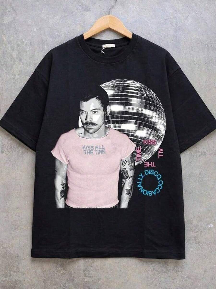 T-shirt H-Arry S-Tyles Fans teeaphic, style streetwear unisexe, t-shirt décontracté, streetwear homme, tenues d'été homme, concert d'été homme - Noir - Voir 1