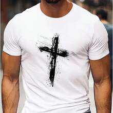 Camiseta con gráfico cruzado para hombre, camiseta deportiva de manga corta con cuello redondo y ajuste Regular de alta elasticidad para todas las estaciones, para senderismo, ropa para homb - Multicolor - Ver 1