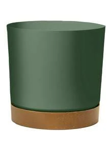 1pc 23.9cm Green Plastic Garden Pot With Removable -Friendly Wood Blend Saucer, Minimalist And Elegant Round Planter Resistant To Damage And Chemicals, Easy To Clean For Indoor And Outdoor Use - A - View 9