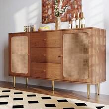 6-Drawer Chest Of Drawers, Rattan Sideboard/Chest Of Drawers For Bedrooms And Living Rooms, Walnut - H90/W120/D40 Cm - 核桃 - 查看 9