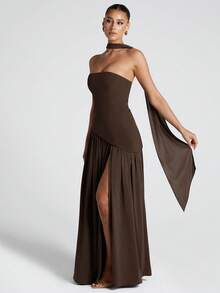 Women's Elegant Fashion Party Dress, Fitted Plain, Open Back, Floating Ribbon, European Style, New - Kopi - View 8