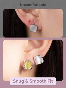 Oval Cat's Eye Silver Trim Stud Earrings Multi-Color Optional Soft Square Edge Polished Alloy Daily Commute Dating Jewelry - Rounded Square - View 6