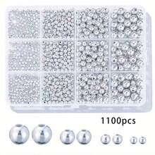 1100pcs/200pcs Perles en vrac Perles rondes lisses dorées, 3/4/6/8mm, Perles d'espacement dorées Perles en vrac Ensemble, Convient pour les bracelets DIY, les colliers, la fabrication artisanale - Multicolore - Voir 10