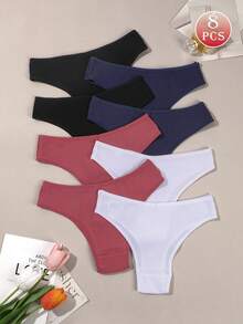 8 piezas/Set de bragas de cintura baja suaves & cómodas para mujer, línea de cintura en forma de V sexy, ropa interior de alta elasticidad, para uso diario - Multicolor - Ver 5