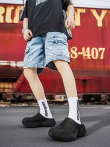 Men's Summer Outdoor Clogs Beach & Stream Sandals, Soft Thick Tire Sole Anti-Slip Cushioned Toe-Covered Slides, Outdoor Plus Size Sports Sandals - Black - View 6