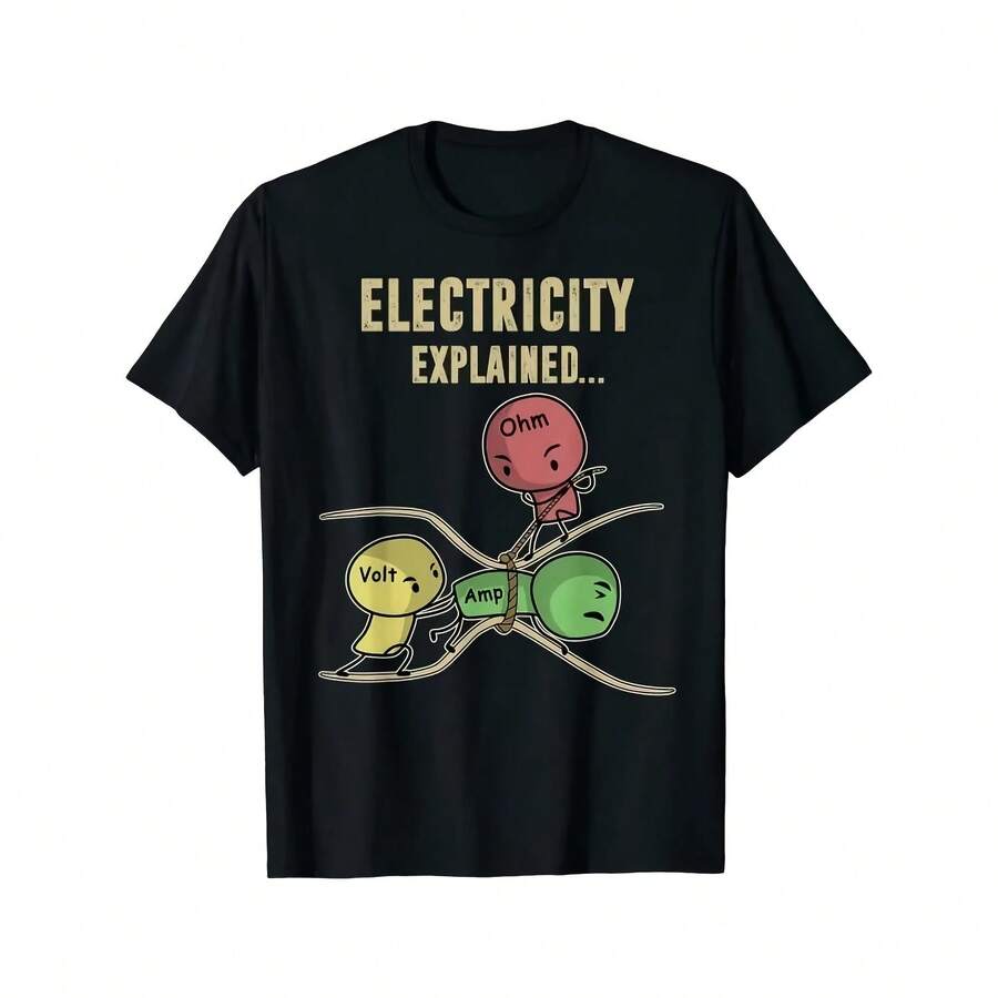 Camiseta de algodón para hombre y mujer con diseño de ecuación V=IR y diagramas de circuitos de la ley de Ohm, estilo streetwear, holgada, para verano y primavera - Multicolor - Ver 1