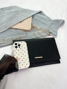 Casual Women's Clutch Bag, New Textured Niche Design, Fashion Minimalist Envelope Bag With Chain Strap, Shoulder & Crossbody Bag - Black - View 3