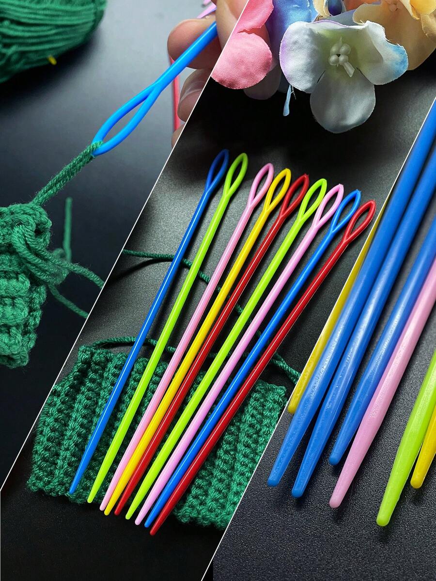 [10pcs/Pack]15cm Extra Long Plastic Needles, Tip Safety Design, No Pricking, No Fabric Damage, Extra Large Oval Eye, Easy Threading For Thick Yarn, Suitable For Crochet, Knitting, Hiding Yarn Ends, And Mending Knitted Garments - 15cm Long Plastic Hand Sewing Needle - View 1
