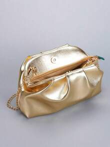 Nuevo bolso de mano plisado tipo nube en dorado, diseño de nicho, adecuado para fiesta, evento formal, boda, cita, compras - Dorado - Ver 5