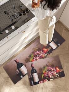 1pc Romantic Wine & Fruit Pattern Rubber Kitchen Mat, Washable, Soft & Non-Slip, Suitable For Bathroom Sink, Laundry Room And Other Areas - Multicolor - View 5
