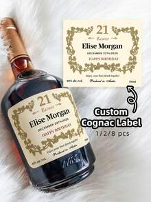 1/2/8pcs Customized Cognac Brandy Bottle Label Stickers, Personalized Custom Stickers For Men And Women Friends, Suitable For Birthday Party, Customizable Wine Bottle Labels, Ideal Gift For Friends, Perfect For Wedding - Multicolor - View 1