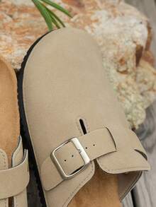 Sandal Wanita Datar Hitam yang Modis & Nyaman, Gesper yang Dapat Diatur, Desain Slip-On, Cocok untuk Pakaian Kasual Sepanjang Musim di Dalam & Luar Ruangan - Aprikot - View 7