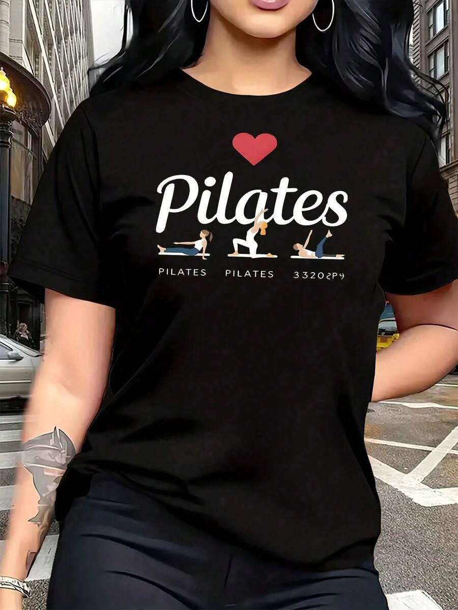Women's Plus Size Yoga T-Shirt, 1 Piece, Fun Graphic Print, Short Sleeve, Novelty, 100% Cotton, Crew Neck, Casual, 220g - 黑色 - 查看 1