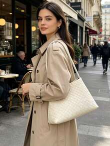 Women's Fashion Woven Underarm Bag, Minimalist Tote Handbag, Solid Color, Versatile Shoulder Handbag, Suitable For Daily Wear - White - View 4