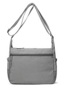 Bolso de hombro casual de nailon con correa ajustable, bolso de hombro con múltiples compartimentos, unicolor, cierre de cremallera, forro de poliéster, bolso bandolera ligero perfecto para uso diario - Gris - Ver 6