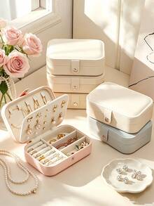 1pc Travel Jewelry Box, Snap Closure Jewelry Storage Box, Jewelry Collection Box, Ring Storage Box, Pendant Storage Box, Earring Storage Box, Necklace Storage Box, Suitable For Holiday Beach, Bathroom Storage, Bedroom Storage,Back To School - Multicolor - View 3