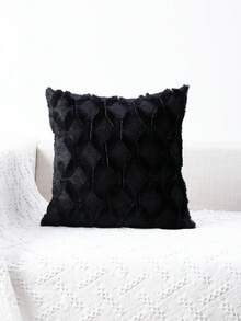 Miater 1pc Ins Solid Color 3D Rhombus Plush Throw Pillow, Living Room Sofa Jacquard Cushion, Bedroom Bay Window Soft Backrest Pillow, Geometric Pattern Plush Embroidered Pillow Cover - Black - View 9