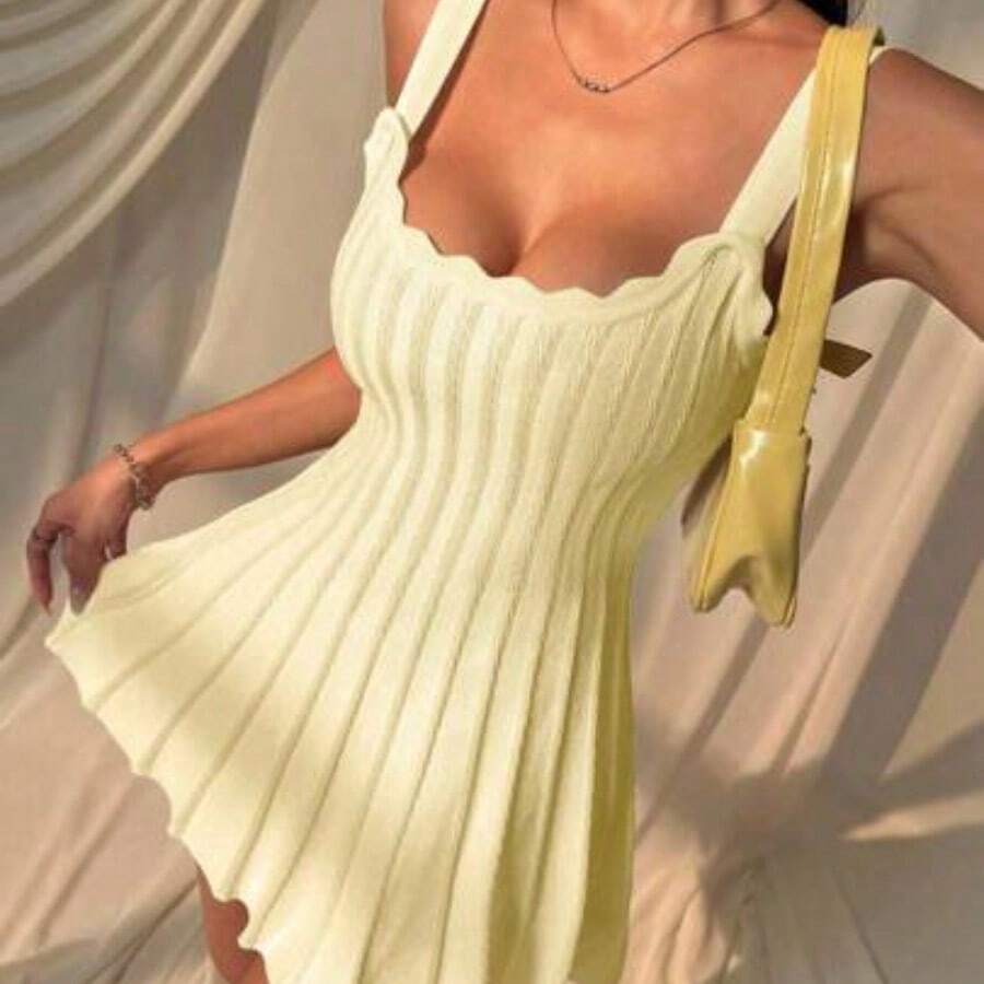 jianchaimaoyi02 Vestido de suéter de punto informal de color caqui para mujer - Albaricoque - Ver 1