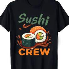 Camiseta gráfica de algodón con diseño de sushi para hombre, camiseta de algodón para mujer, primavera y verano, estilo oversize, meme, humor irónico, peculiar, sarcástico, divertido - Multicolor - Ver 1