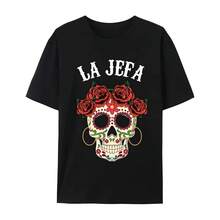 Camiseta de hombre de algodón peinado, La Jefa Sugar Skull, mexicana en declive, Día de los Muertos, regalo Y-Tees adt - Multicolor - Ver 1