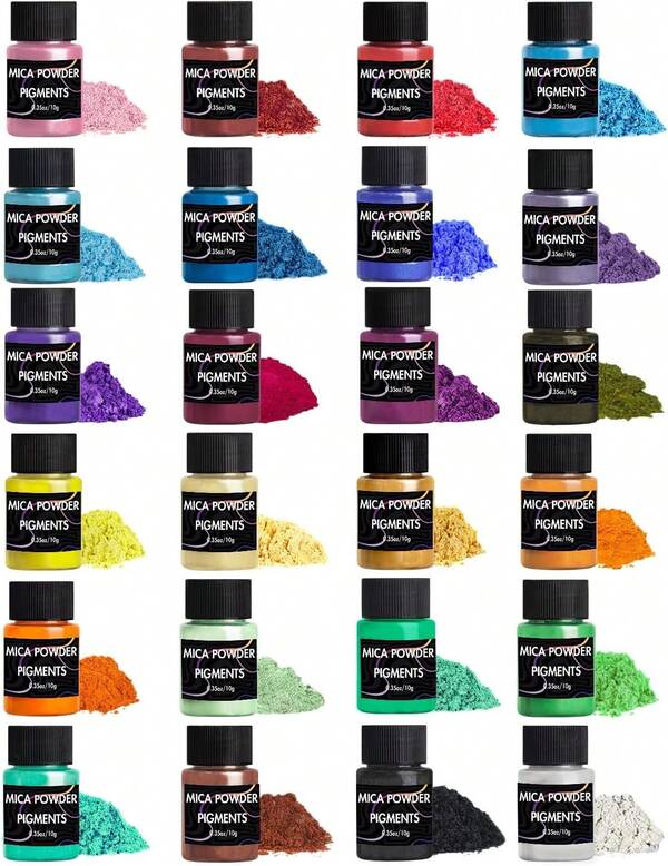 Luckymica Mica Powder, 24 Colors Pearlescent Pigment Powder For Epoxy Resin, 240g Pearl Pigment Setu200bu200b For Soap Making, Bath Bomb, Candle Making, Art Crafts, Lip Gloss, Nail Polish, Dye