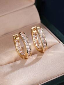 1 Pair Casual Gentle Square Zirconia Pave Set Ear Cuff Hoop Earrings For Women, Soft Atmosphere Elegant Light Luxury Daily Commute Earrings - Earrings - View 9