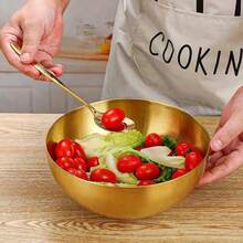 1pc/5pcs/10pcs Stainless Steel Gold Salad Bowl, Rust-Proof, Drop-Resistant, Easy To Clean, Suitable For Holding Fruit, Noodles, Snacks, Salad And Baked Goods - Multi-Functional Kitchen Utensil, Home, Catering And Study Supplies - Gold - View 7