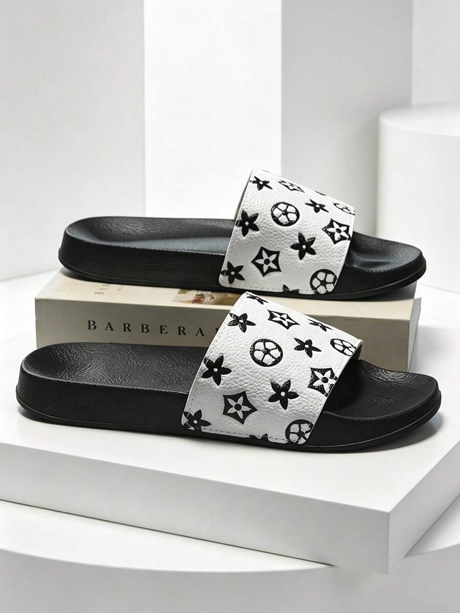 Summer Plus Size 36-50 Men's Slippers Outdoor Comfortable Men's Casual Shoes Lightweight Anti-Slip Home Slippers Durable Breathable Men's Sandals Outdoor Daily Wear Men's Shoes (Asymmetric Pattern) - White and Black - View 1