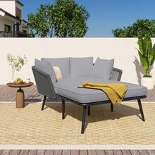 Gartensofa mit 2 Kissen und 2 Polster, Sonnenliege im Außenbereich, Gartenlounge, Balkonmöbel-Set, Loungemöbel, Terrassenmöbel, Kissen sind abnehmbar und waschbar, Grau - Gris - Ver 4