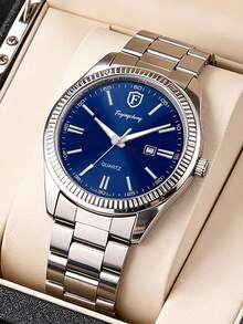 FUYINGCHENG Nouvelle montre-bracelet pour homme d'affaires avec calendrier, en matériau composite, cadran extra large. Montre de luxe pour couple, convient pour le port quotidien, les occasions haut de gamme, la Saint-Valentin, la Fête des Pères - Argent - Voir 7