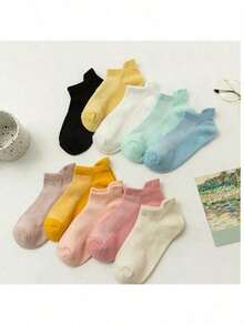5/8 Double Pack Color Block Women's Low-Cut Socks, Women's Boat Socks, Summer Socks, Men's Boat Socks, Women's Boat Socks, Student Socks, Women's Short Socks, Girls' Socks, Sweat-Absorbent And Breathable. Seamless Toe, Anti-Pilling, Suitable For Outdoor Leisure, Sports Cycling, Can Be Worn In Spring, Summer And Autumn. - Multicolor - View 5