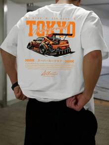 [Doble imagen frontal y trasera] Camiseta de manga corta para hombre, diseñen Tokio, Japón.Presenta un corte holgado y un elegante diseño de cuello redondo informal, adecuado para usar a - Blanco - Ver 1