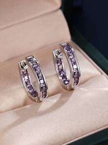 1 Pair Casual Gentle Square Zirconia Pave Set Ear Cuff Hoop Earrings For Women, Soft Atmosphere Elegant Light Luxury Daily Commute Earrings - Earrings - View 10