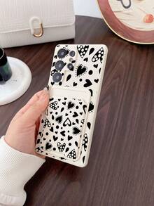 1pc White TPU Black & White Heart Polka Dot Pattern Full Coverage Shockproof Phone Case And 1pc Black & White Heart Polka Dot Pattern White Adhesive Card Holder, New 2-In-1 Full Coverage Protective Dustproof Waterproof Soft Shell - Multicolor - View 4