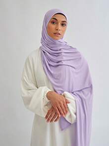 1pc Solid Color Women's Instant Modal Hijab - Soft Elastic Knit Muslim Headscarf, Solid Color Slip-On Hijab Shawl, Suitable For Daily Wear - Mauve Purple - View 3