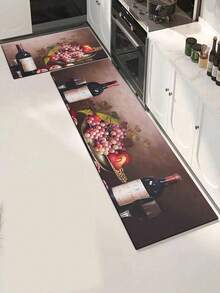 1pc Romantic Wine & Fruit Pattern Rubber Kitchen Mat, Washable, Soft & Non-Slip, Suitable For Bathroom Sink, Laundry Room And Other Areas - Multicolor - View 8