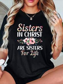 Camiseta casual de manga corta para mujer, con estampado vintage, hecha de suave tela de algodón puro, ideal para atuendos diarios. - Negro - Ver 1
