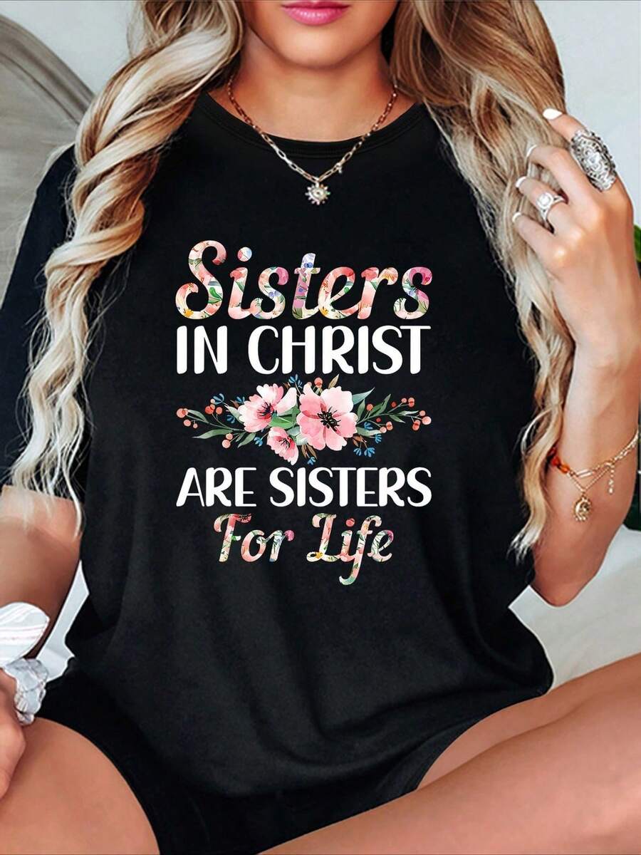 Camiseta casual de manga corta para mujer, con estampado vintage, hecha de suave tela de algodón puro, ideal para atuendos diarios. - Negro - Ver 1