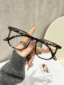 1 pieza Gafas de mujer con estampado de leopardo estilo bohemio material TR cuadradas de gran tamaño transparentes, adecuadas para todas las estaciones - transparente - Ver 3