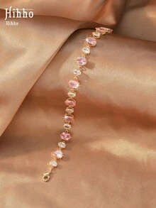Hihho 1 pieza Pulsera de circonita ovalada, pulsera elegante y brillante que ilumina la piel, adecuada para uso diario, reuniones y fiestas de fogata, combinación de colores aleatoria - Pulsera - Ver 3