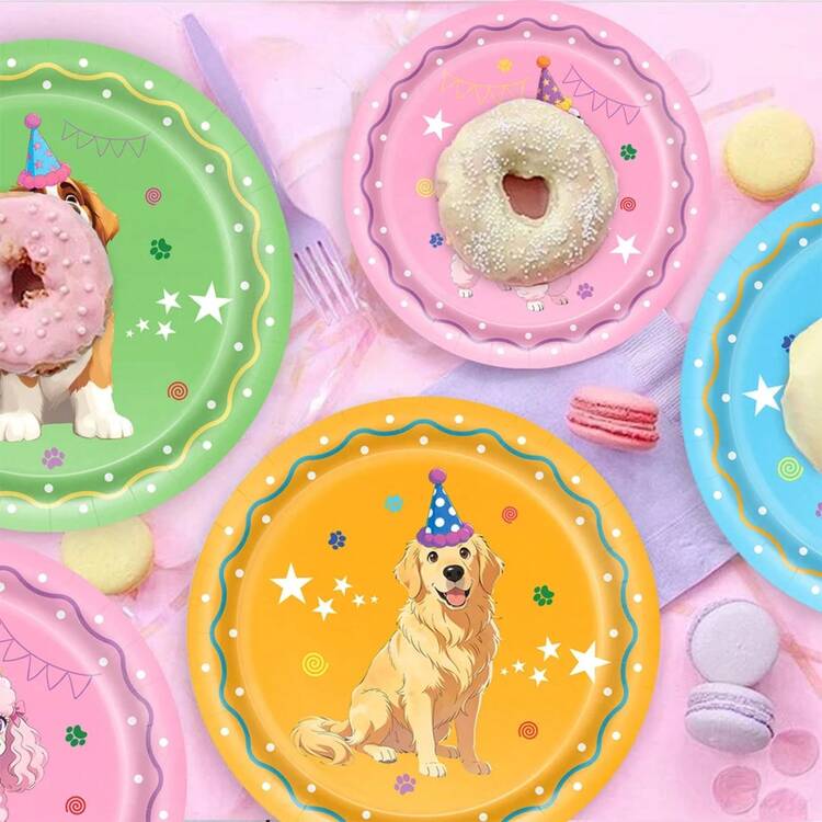 Set de Decoraciones para Fiesta de Cumpleaños de Perro, Tema de Cachorro, Banner de FELIZ CUMPLEAÑOS, Globos, Adorno para Pastel, Espirales para Niños, Fiesta de Cumpleaños Canina - azul profundo - Añade 3