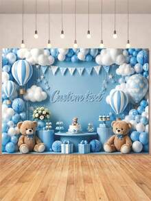 Latar Belakang Ulang Tahun Beruang Biru dengan Teks yang Dapat Disesuaikan, Balon Udara Biru dan Putih, Kue Ulang Tahun, Awan, Bintang, Kotak Hadiah, Desain Dekoratif, Latar Belakang Ulang Tahun dan Pesta yang Dipersonalisasi, Properti Spanduk Fotografi, Bahan Vinyl, Hadiah yang Dipersonalisasi - Biru - View 3