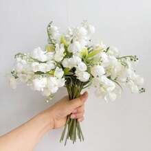 5件裝鈴蘭人造花束，12.99吋仿真絲綢鈴蘭花含莖，冬季花藝布置婚禮新娘花束廚房花束桌上中心裝飾 - 白色 - 查看 5