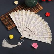White Cherry Blossom Hand Fan With Gold Foil Print, Suitable For Home Use - one-size - View 6